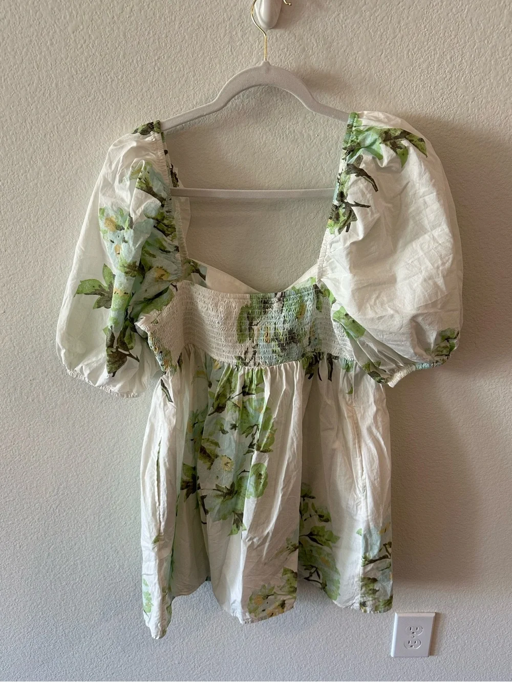 Free People Peony Mini Babydoll Dress in Green and White